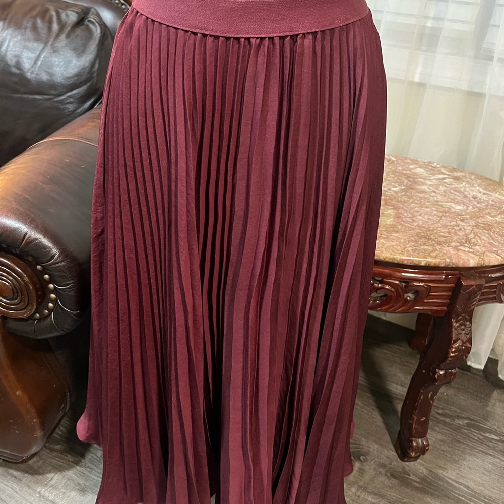 Wander Burgundy A-Line Pleated Skirt